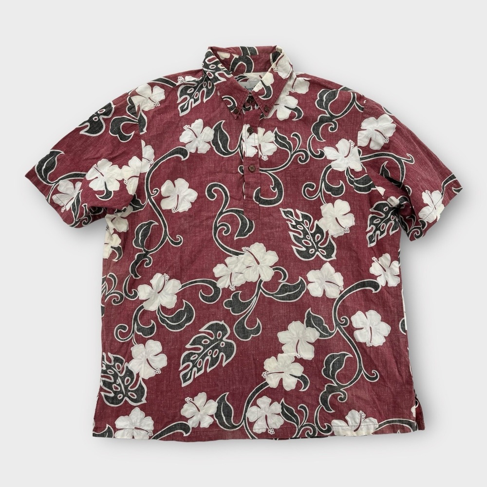 Bishop St Hawaiian Shirt Mens Large Red‎ Button Up Floral Short Sleeve Camp Vtg